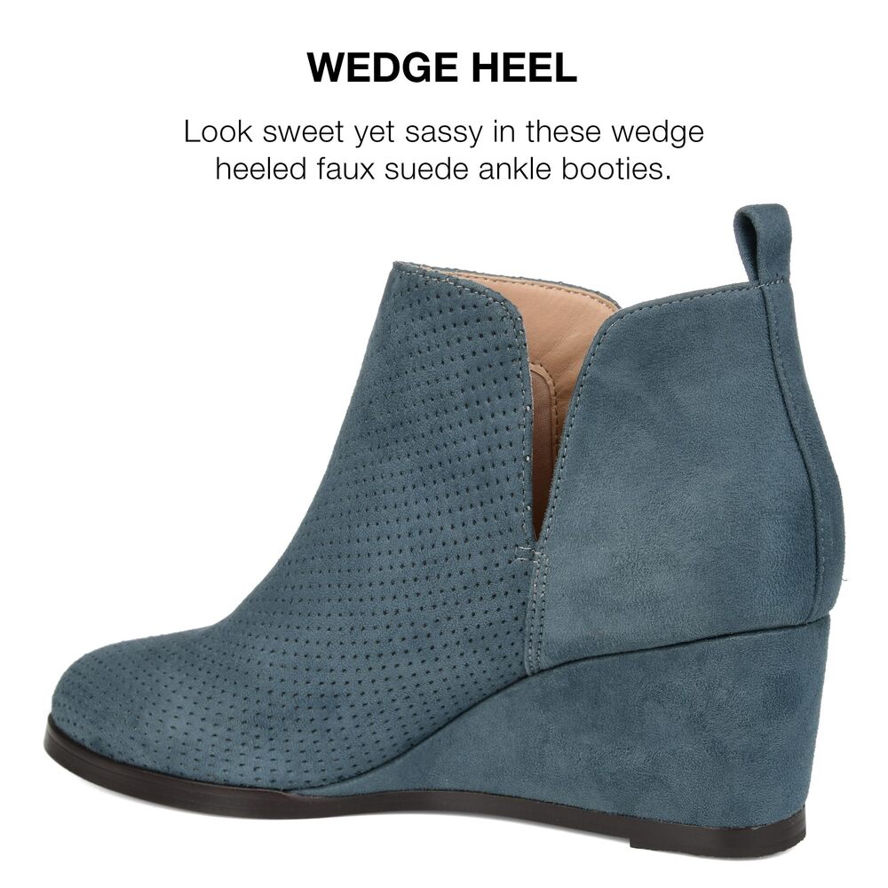 Journee Collection Women's Mylee Pull On Wedge Booties Blue 8 - Picture 3 of 6